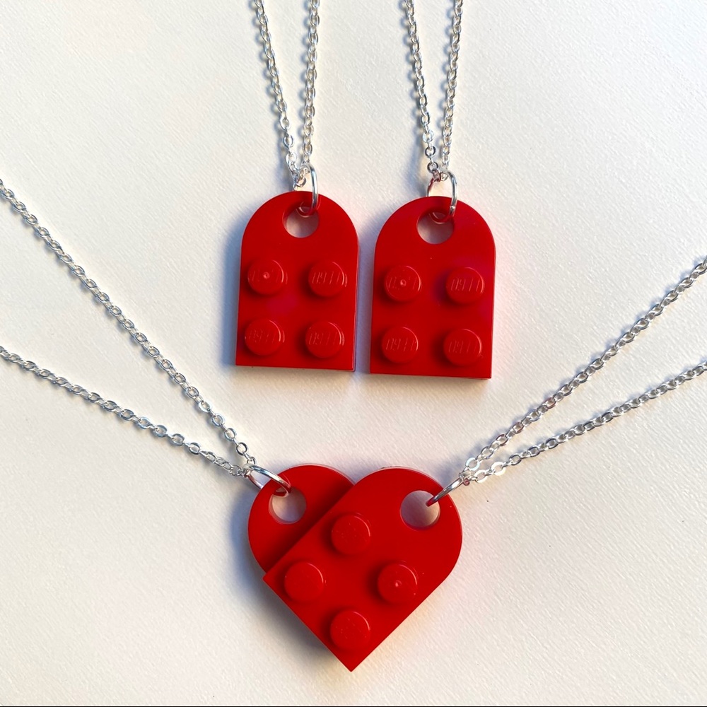 red lego heart necklace for couples / be…